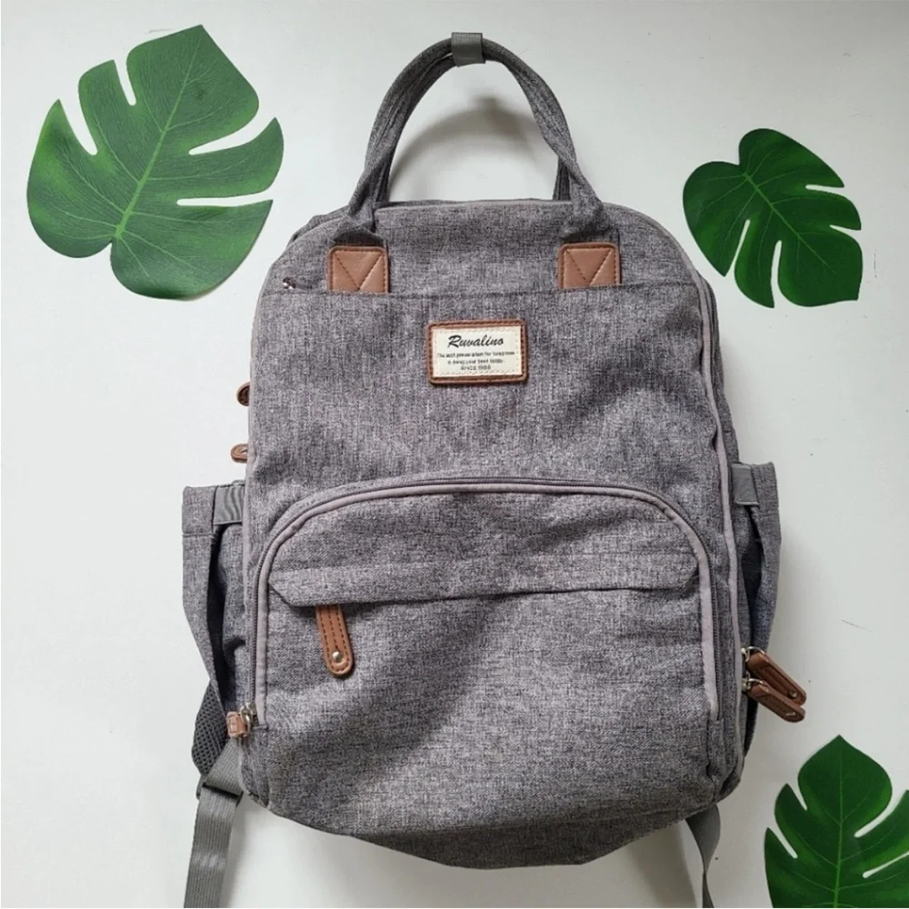 Ruvalino diaper bag backpack with many compartments gray color nice cond…